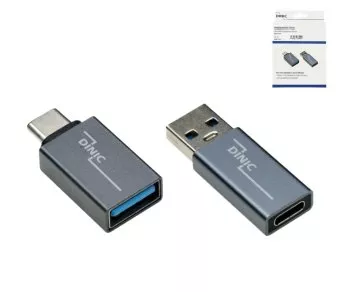 Set, 1x USB C male to A female + 1x C female to A male, 2x USB adapter, aluminum, space grey, DINIC Box